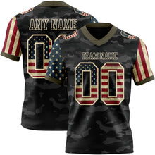 Laden Sie das Bild in den Galerie-Viewer, Custom Camo Vintage USA Flag Cream Black-Olive Authentic Stars And Stripes Two Tone Salute To Service 7V7 Flag Football Jersey