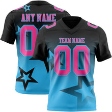 Laden Sie das Bild in den Galerie-Viewer, Custom Black Pink-Sky Blue Authentic Star Gradient 7V7 Flag Football Jersey