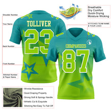 Laden Sie das Bild in den Galerie-Viewer, Custom Teal Neon Green-White Authentic Star Gradient 7V7 Flag Football Jersey