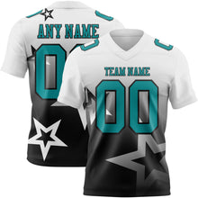 Laden Sie das Bild in den Galerie-Viewer, Custom White Teal-Black Authentic Star Gradient 7V7 Flag Football Jersey