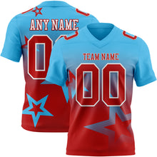 Laden Sie das Bild in den Galerie-Viewer, Custom Sky Blue Red-White Authentic Star Gradient 7V7 Flag Football Jersey