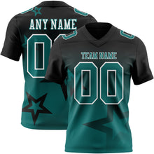 Laden Sie das Bild in den Galerie-Viewer, Custom Black Teal-White Authentic Star Gradient 7V7 Flag Football Jersey