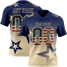 Laden Sie das Bild in den Galerie-Viewer, Custom Navy Vintage USA Flag-Cream Authentic Star Gradient 7V7 Flag Football Jersey