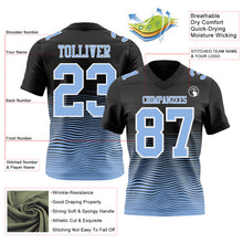 Загрузить изображение в средство просмотра галереи, Custom Black Light Blue-White Authentic Fluid Wave Line Fade 7V7 Flag Football Jersey