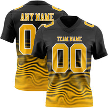 Laden Sie das Bild in den Galerie-Viewer, Custom Black Gold-White Authentic Fluid Wave Line Fade 7V7 Flag Football Jersey