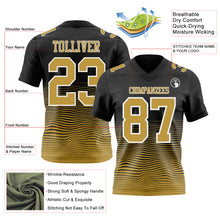 Laden Sie das Bild in den Galerie-Viewer, Custom Black Old Gold-White Authentic Fluid Wave Line Fade 7V7 Flag Football Jersey