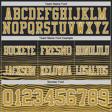 Laden Sie das Bild in den Galerie-Viewer, Custom Black Old Gold-White Authentic Fluid Wave Line Fade 7V7 Flag Football Jersey