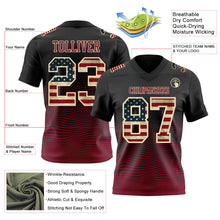 Laden Sie das Bild in den Galerie-Viewer, Custom Black Vintage USA Flag Crimson-Cream Authentic Fluid Wave Line Fade 7V7 Flag Football Jersey