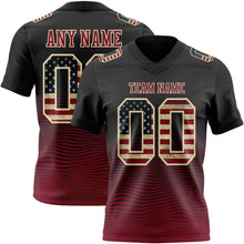 Laden Sie das Bild in den Galerie-Viewer, Custom Black Vintage USA Flag Crimson-Cream Authentic Fluid Wave Line Fade 7V7 Flag Football Jersey