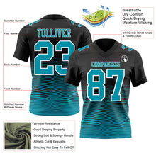 Laden Sie das Bild in den Galerie-Viewer, Custom Black Teal-White Authentic Fluid Wave Line Fade 7V7 Flag Football Jersey