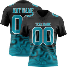 Laden Sie das Bild in den Galerie-Viewer, Custom Black Teal-White Authentic Fluid Wave Line Fade 7V7 Flag Football Jersey