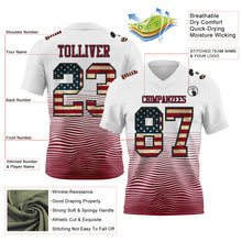 Laden Sie das Bild in den Galerie-Viewer, Custom White Vintage USA Flag Crimson-Black Authentic Fluid Wave Line Fade 7V7 Flag Football Jersey