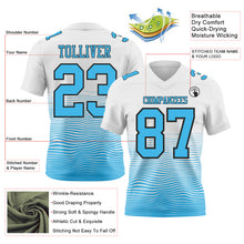Загрузить изображение в средство просмотра галереи, Custom White Sky Blue-Black Authentic Fluid Wave Line Fade 7V7 Flag Football Jersey