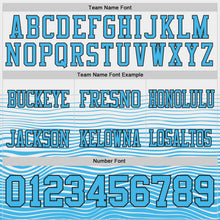 Загрузить изображение в средство просмотра галереи, Custom White Sky Blue-Black Authentic Fluid Wave Line Fade 7V7 Flag Football Jersey