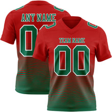 Laden Sie das Bild in den Galerie-Viewer, Custom Red Kelly Green-White Authentic Fluid Wave Line Fade 7V7 Flag Football Jersey