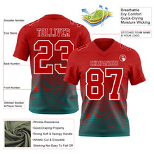 Laden Sie das Bild in den Galerie-Viewer, Custom Red Teal-White Authentic Fluid Wave Line Fade 7V7 Flag Football Jersey