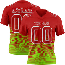 Laden Sie das Bild in den Galerie-Viewer, Custom Red Neon Green-White Authentic Fluid Wave Line Fade 7V7 Flag Football Jersey