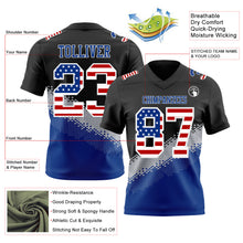 Laden Sie das Bild in den Galerie-Viewer, Custom Black USA Flag Gray Royal-White Authentic Geometric Gradient 7V7 Flag Football Jersey