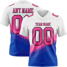 Laden Sie das Bild in den Galerie-Viewer, Custom White Pink Thunder Blue-Black Authentic Geometric Gradient 7V7 Flag Football Jersey