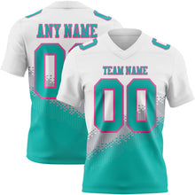 Laden Sie das Bild in den Galerie-Viewer, Custom White Aqua Gray-Pink Authentic Geometric Gradient 7V7 Flag Football Jersey