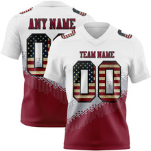 Laden Sie das Bild in den Galerie-Viewer, Custom White Vintage USA Flag Gray Crimson-Black Authentic Geometric Gradient 7V7 Flag Football Jersey