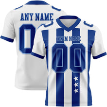 Laden Sie das Bild in den Galerie-Viewer, Custom White Royal-Light Blue Authentic Stars And Stripes 7V7 Flag Football Jersey