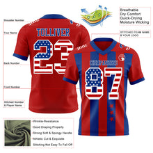 Laden Sie das Bild in den Galerie-Viewer, Custom Red USA Flag Royal-White Authentic Stars And Stripes 7V7 Flag Football Jersey