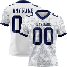 Laden Sie das Bild in den Galerie-Viewer, Custom White-Navy Authentic Abstract Fluid Line 3D Pattern 7V7 Flag Football Jersey