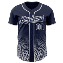 Load image into Gallery viewer, Custom Navy-White Fluid Wave Psychedelic Swirl Authentic Baseball Jersey