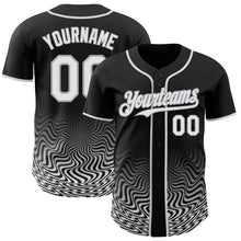 Load image into Gallery viewer, Custom Black White-Gray Fluid Wave Psychedelic Swirl Authentic Baseball Jersey