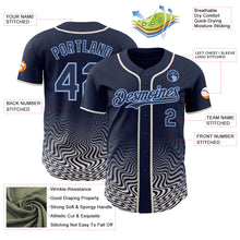 Load image into Gallery viewer, Custom Navy Cream-Light Blue Fluid Wave Psychedelic Swirl Authentic Baseball Jersey