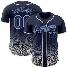 Load image into Gallery viewer, Custom Navy Cream-Light Blue Fluid Wave Psychedelic Swirl Authentic Baseball Jersey