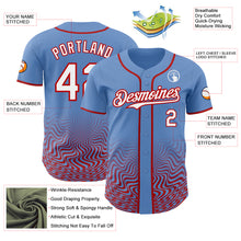 Load image into Gallery viewer, Custom Powder Blue White-Red Fluid Wave Psychedelic Swirl Authentic Baseball Jersey
