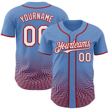 Load image into Gallery viewer, Custom Powder Blue White-Red Fluid Wave Psychedelic Swirl Authentic Baseball Jersey