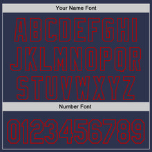 Load image into Gallery viewer, Custom Navy-Red Fluid Wave Psychedelic Swirl Authentic Baseball Jersey