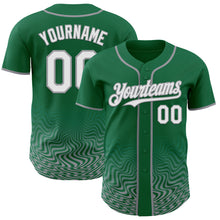 Load image into Gallery viewer, Custom Kelly Green White-Gray Fluid Wave Psychedelic Swirl Authentic Baseball Jersey
