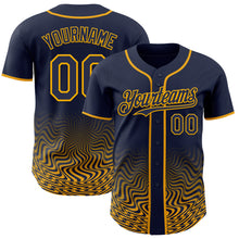 Load image into Gallery viewer, Custom Navy-Gold Fluid Wave Psychedelic Swirl Authentic Baseball Jersey