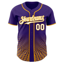 Load image into Gallery viewer, Custom Purple White-Gold Fluid Wave Psychedelic Swirl Authentic Baseball Jersey
