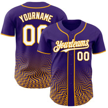 Load image into Gallery viewer, Custom Purple White-Gold Fluid Wave Psychedelic Swirl Authentic Baseball Jersey