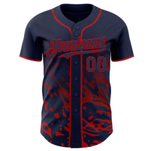 Load image into Gallery viewer, Custom Navy-Red Fluid Liquid Wave Splatter Authentic Baseball Jersey