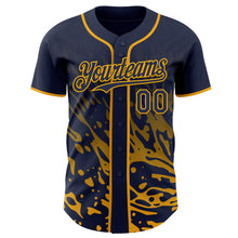 Charger l'image dans la galerie, Custom Navy-Gold Fluid Liquid Wave Splatter Authentic Baseball Jersey