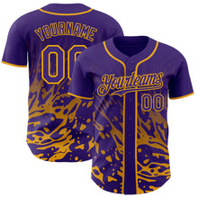 Charger l'image dans la galerie, Custom Purple-Gold Fluid Liquid Wave Splatter Authentic Baseball Jersey