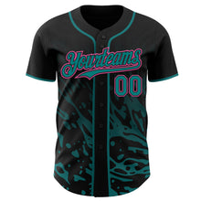 Charger l'image dans la galerie, Custom Black Teal-Pink Fluid Liquid Wave Splatter Authentic Baseball Jersey