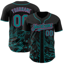Charger l'image dans la galerie, Custom Black Teal-Pink Fluid Liquid Wave Splatter Authentic Baseball Jersey