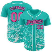 Charger l'image dans la galerie, Custom Aqua Pink White-Navy Fluid Liquid Wave Splatter Authentic Baseball Jersey