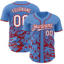 Charger l'image dans la galerie, Custom Powder Blue White-Red Fluid Liquid Wave Splatter Authentic Baseball Jersey