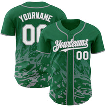 Charger l'image dans la galerie, Custom Kelly Green White-Gray Fluid Liquid Wave Splatter Authentic Baseball Jersey