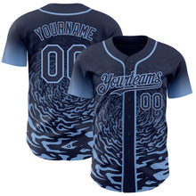 Charger l'image dans la galerie, Custom Navy-Light Blue Fluid Wave Splatter Gradient Authentic Baseball Jersey