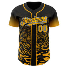 Charger l'image dans la galerie, Custom Black Gold-White Fluid Wave Splatter Gradient Authentic Baseball Jersey