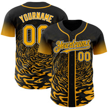Charger l'image dans la galerie, Custom Black Gold-White Fluid Wave Splatter Gradient Authentic Baseball Jersey